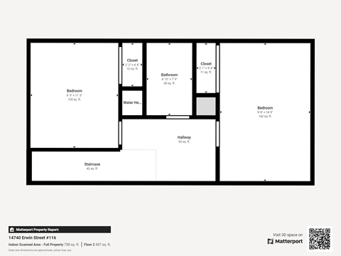 Floor plan for 2 beds, 1.5 baths